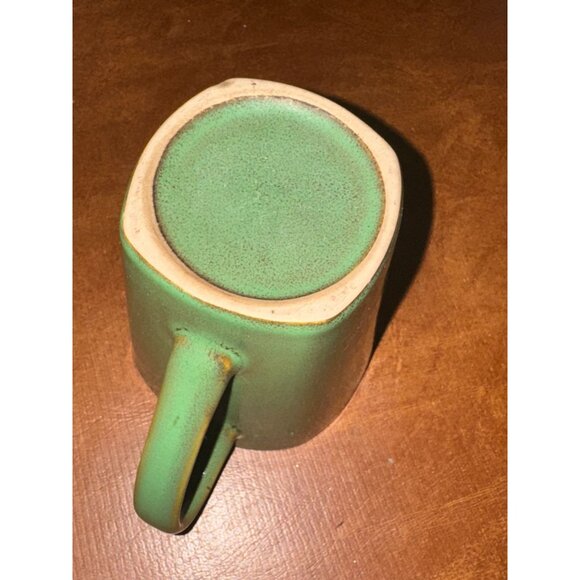 Green Ceramic Mug With Angled Shape & Matte Finish Black Interior 4.5" Across 4" - Picture 3 of 5